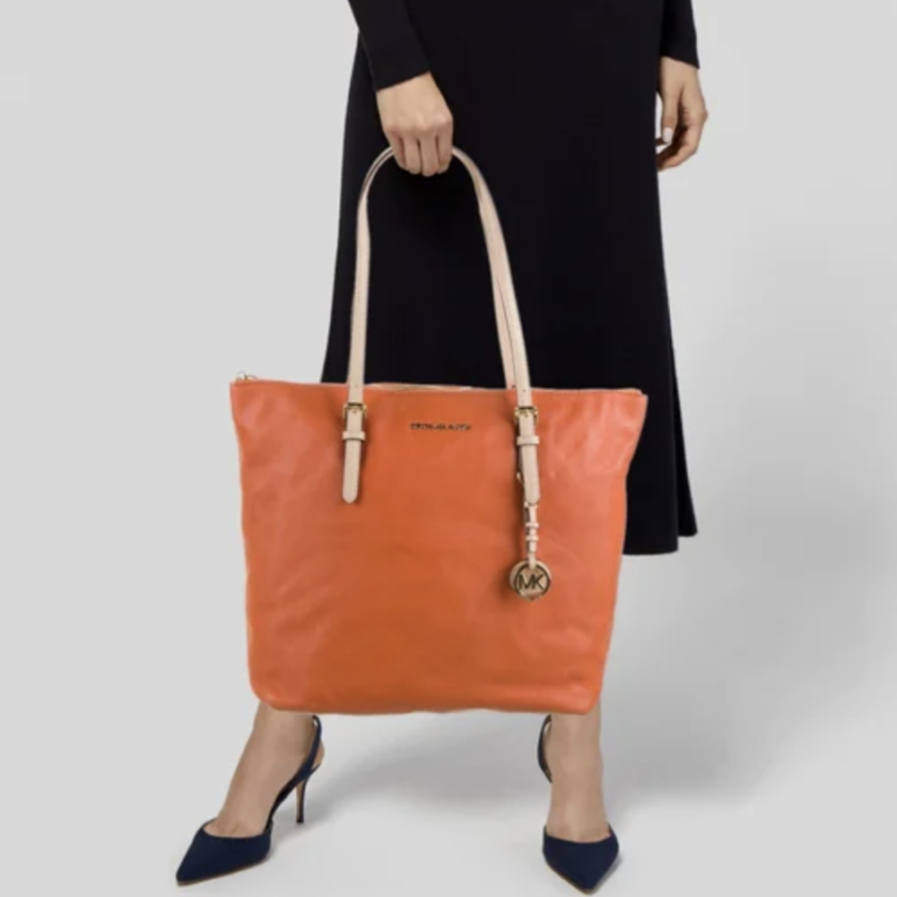 Michael Kors orange soft leather tote